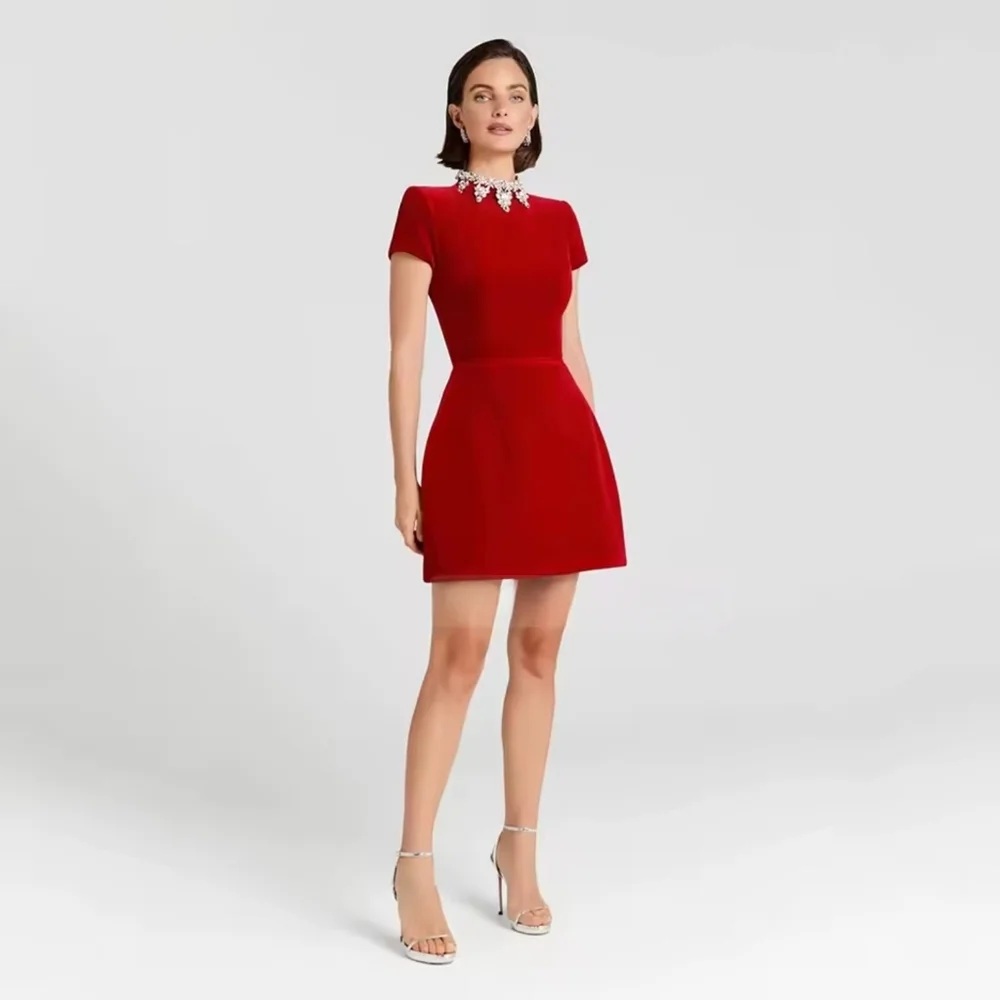 Red Dress with Embellished Collar - Picture 3 of 4
